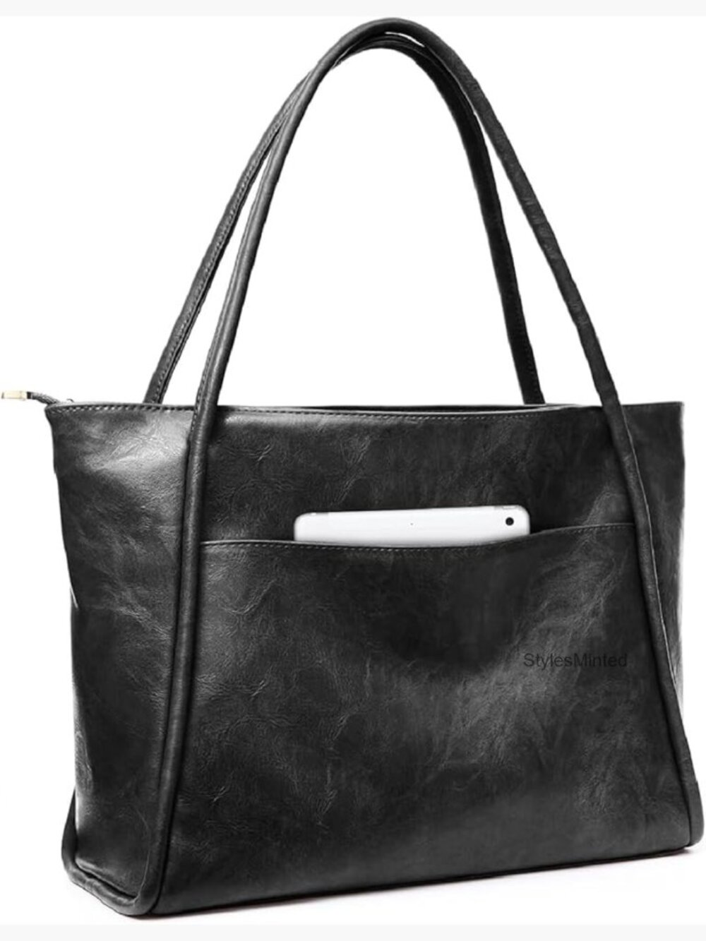 Large Vegan Leather Tote Bag Work Purse with Zipper 16L